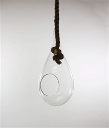 Large 10" Glass Tear Drop Plant Orb/Terrarium with Rope Hanger